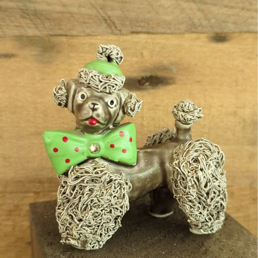 Vtg 1950s Relco Gray Spaghetti Poodle Green Polka Dotted Bow Tie Made in Japan